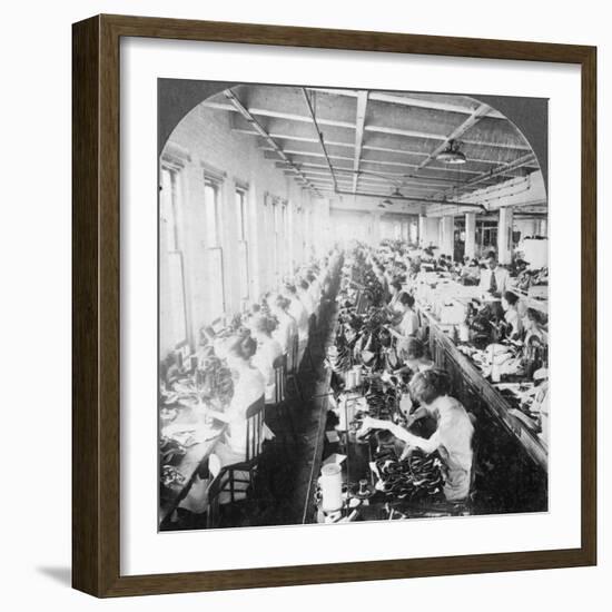 Sewing Room in a Large Shoe Factory, Syracuse, New York, USA, Early 20th Century-null-Framed Photographic Print