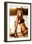 Sexual Woman Tanning on the Beach in Mild Sunset Light, Fashionable Model Posing for Luxury Magazin-Anna Omelchenko-Framed Photographic Print