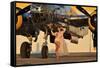 Sexy 1940's Pin-Up Girl in Lingerie Posing with a B-25 Bomber-null-Framed Stretched Canvas