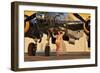 Sexy 1940's Pin-Up Girl in Lingerie Posing with a B-25 Bomber-null-Framed Photographic Print