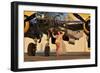 Sexy 1940's Pin-Up Girl in Lingerie Posing with a B-25 Bomber-null-Framed Photographic Print