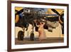 Sexy 1940's Pin-Up Girl in Lingerie Posing with a B-25 Bomber-null-Framed Photographic Print