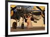 Sexy 1940's Pin-Up Girl in Lingerie Posing with a B-25 Bomber-null-Framed Photographic Print