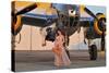 Sexy 1940's Pin-Up Girl in Lingerie Posing with a B-25 Bomber-null-Stretched Canvas