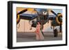 Sexy 1940's Pin-Up Girl in Lingerie Posing with a B-25 Bomber-null-Framed Premium Photographic Print