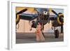 Sexy 1940's Pin-Up Girl in Lingerie Posing with a B-25 Bomber-null-Framed Photographic Print