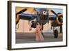 Sexy 1940's Pin-Up Girl in Lingerie Posing with a B-25 Bomber-null-Framed Photographic Print