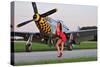 Sexy 1940's Style Pin-Up Girl Posing with a P-51 Mustang-null-Stretched Canvas
