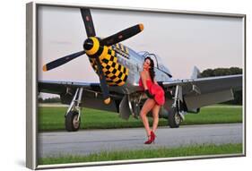 Sexy 1940's Style Pin-Up Girl Posing with a P-51 Mustang-null-Framed Photographic Print