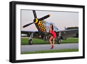 Sexy 1940's Style Pin-Up Girl Posing with a P-51 Mustang-null-Framed Photographic Print