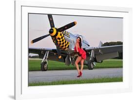 Sexy 1940's Style Pin-Up Girl Posing with a P-51 Mustang-null-Framed Photographic Print