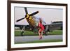 Sexy 1940's Style Pin-Up Girl Posing with a P-51 Mustang-null-Framed Photographic Print