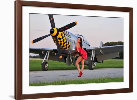 Sexy 1940's Style Pin-Up Girl Posing with a P-51 Mustang-null-Framed Photographic Print