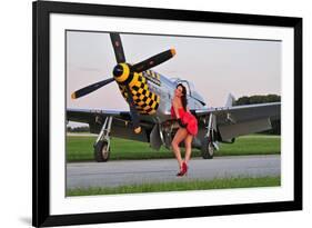 Sexy 1940's Style Pin-Up Girl Posing with a P-51 Mustang-null-Framed Photographic Print