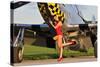 Sexy 1940's Style Pin-Up Girl Posing with a P-51 Mustang-null-Stretched Canvas