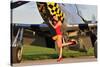 Sexy 1940's Style Pin-Up Girl Posing with a P-51 Mustang-null-Stretched Canvas