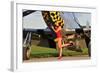 Sexy 1940's Style Pin-Up Girl Posing with a P-51 Mustang-null-Framed Photographic Print