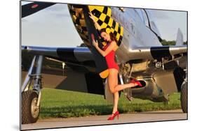 Sexy 1940's Style Pin-Up Girl Posing with a P-51 Mustang-null-Mounted Photographic Print