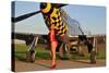 Sexy 1940's Style Pin-Up Girl Posing with a P-51 Mustang-null-Stretched Canvas