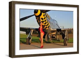 Sexy 1940's Style Pin-Up Girl Posing with a P-51 Mustang-null-Framed Photographic Print