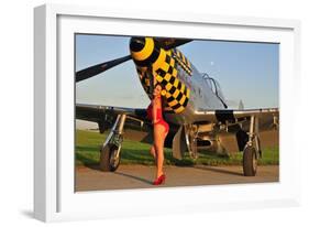 Sexy 1940's Style Pin-Up Girl Posing with a P-51 Mustang-null-Framed Photographic Print