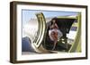 Sexy 1940's Style Pin-Up Girl Standing Inside of a C-47 Skytrain Aircraft-null-Framed Premium Photographic Print