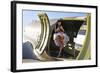 Sexy 1940's Style Pin-Up Girl Standing Inside of a C-47 Skytrain Aircraft-null-Framed Photographic Print