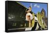 Sexy 1940's Style Pin-Up Girl Standing Inside of a C-47 Skytrain Aircraft-null-Framed Stretched Canvas