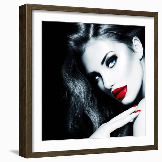 Sexy Beauty Girl with Red Lips and Nails-Subbotina Anna-Framed Photographic Print