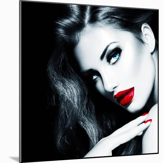 Sexy Beauty Girl with Red Lips and Nails-Subbotina Anna-Mounted Photographic Print