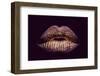 Sexy Female Golden or Gold Lips Isolated on Black Background as Makeup or Body Art Painted Mouth Me-Volodymyr Tverdokhlib-Framed Photographic Print