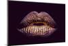 Sexy Female Golden or Gold Lips Isolated on Black Background as Makeup or Body Art Painted Mouth Me-Volodymyr Tverdokhlib-Mounted Photographic Print