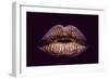 Sexy Female Golden or Gold Lips Isolated on Black Background as Makeup or Body Art Painted Mouth Me-Volodymyr Tverdokhlib-Framed Photographic Print