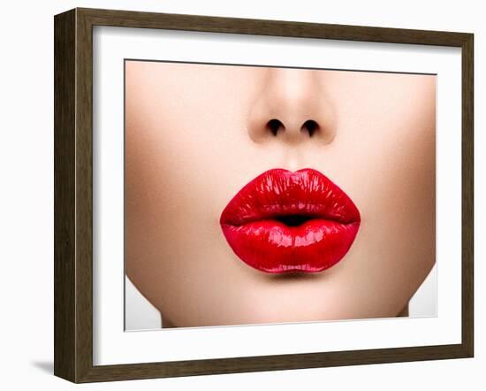 Sexy Lips. Beauty Red Lip Makeup Detail. Beautiful Make-Up Closeup. Sensual Open Mouth. Lipstick Or-Subbotina Anna-Framed Photographic Print