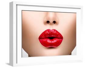 Sexy Lips. Beauty Red Lip Makeup Detail. Beautiful Make-Up Closeup. Sensual Open Mouth. Lipstick Or-Subbotina Anna-Framed Photographic Print