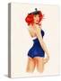 Sexy Pin up Sailor Girl Painting with Full Paper Poster Edge-lineartestpilot-Stretched Canvas