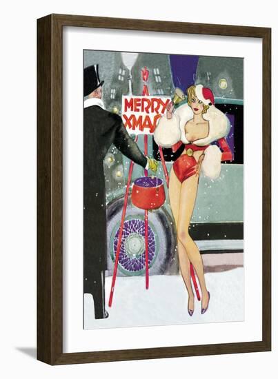 Sexy Santa Girl Rings for Alms-null-Framed Art Print