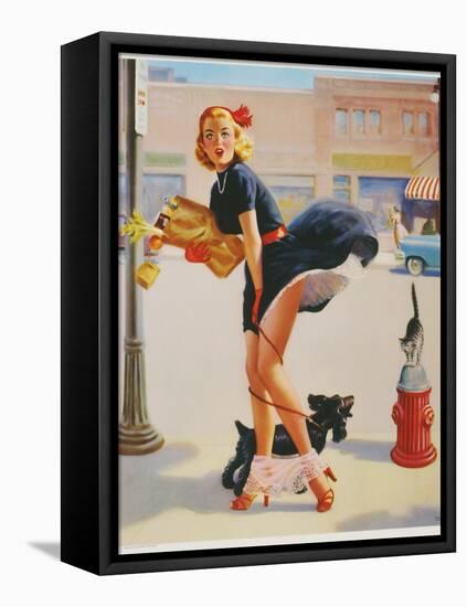 Sexy Woman Dropping Groceries-null-Framed Stretched Canvas