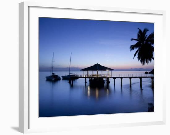 Seychelles, Praslin Island, Anse Bois De Rose, Pier at the Coco De Mer Hotel, Sunset-Walter Bibikow-Framed Photographic Print