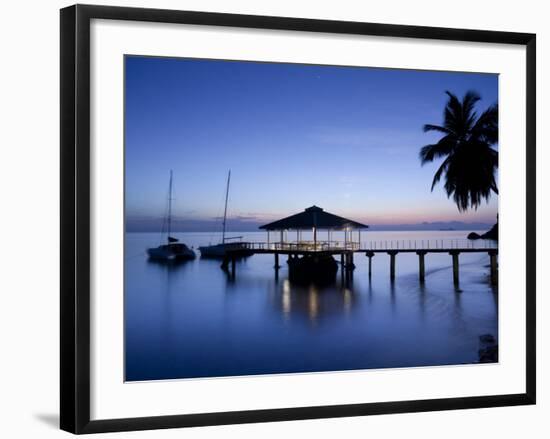 Seychelles, Praslin Island, Anse Bois De Rose, Pier at the Coco De Mer Hotel, Sunset-Walter Bibikow-Framed Photographic Print