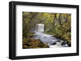 Sgwd yr Eira waterfall on the Afon Mellte river near Ystradfellte, Brecon Beacons National Park, Po-Adam Burton-Framed Photographic Print