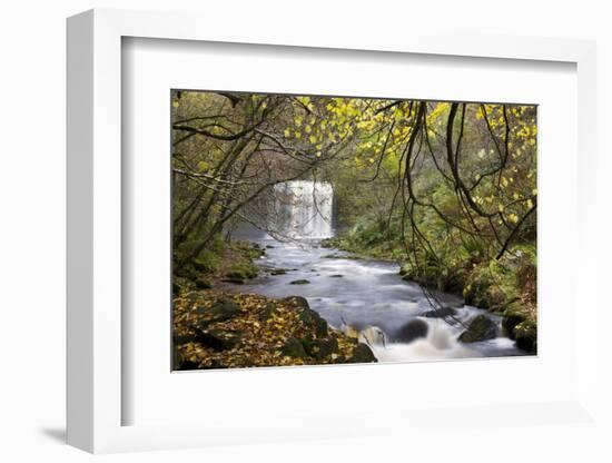 Sgwd yr Eira waterfall on the Afon Mellte river near Ystradfellte, Brecon Beacons National Park, Po-Adam Burton-Framed Photographic Print