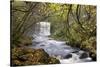 Sgwd yr Eira waterfall on the Afon Mellte river near Ystradfellte, Brecon Beacons National Park, Po-Adam Burton-Stretched Canvas