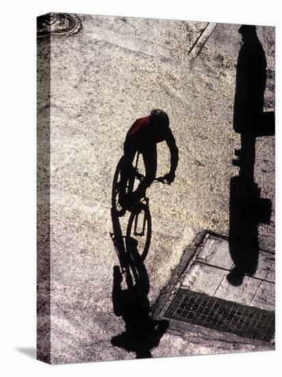 Shadow and Silhouette of Cyclistist and Pedestrian, New York, New York, USA-null-Stretched Canvas