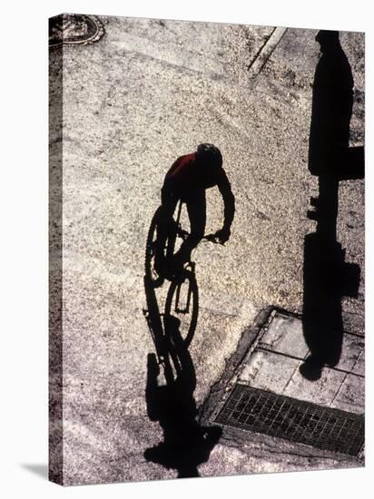 Shadow and Silhouette of Cyclistist and Pedestrian, New York, New York, USA-null-Stretched Canvas