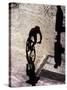 Shadow and Silhouette of Cyclistist and Pedestrian, New York, New York, USA-null-Stretched Canvas