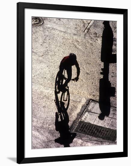 Shadow and Silhouette of Cyclistist and Pedestrian, New York, New York, USA-null-Framed Photographic Print