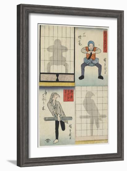 Shadow Figures of a Lantern and a Hawk, C. 1842-Utagawa Hiroshige-Framed Giclee Print