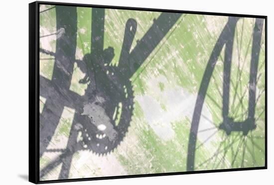 Shadow of a bicycle against a green wall-Art Wolfe-Framed Stretched Canvas