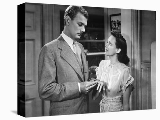 SHADOW OF A DOUBT, 1943 directed by ALFRED HITCHCOCK Joseph Cotten / Teresa Wright (b/w photo)-null-Stretched Canvas